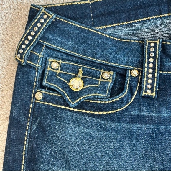 TRUE Religion gold Crystal rhinestone blue wash bootcut denim jeans Sz 29 - Picture 6 of 16